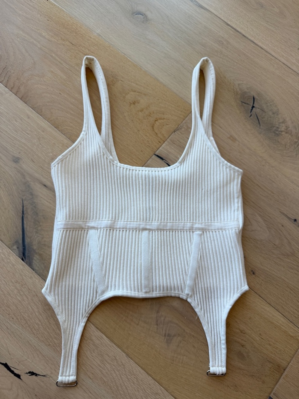 Zara Ribbed Cream Corset Tank Top